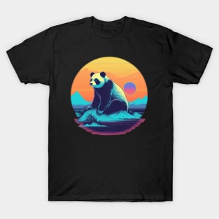 panda retro sunset retrowave T-Shirt